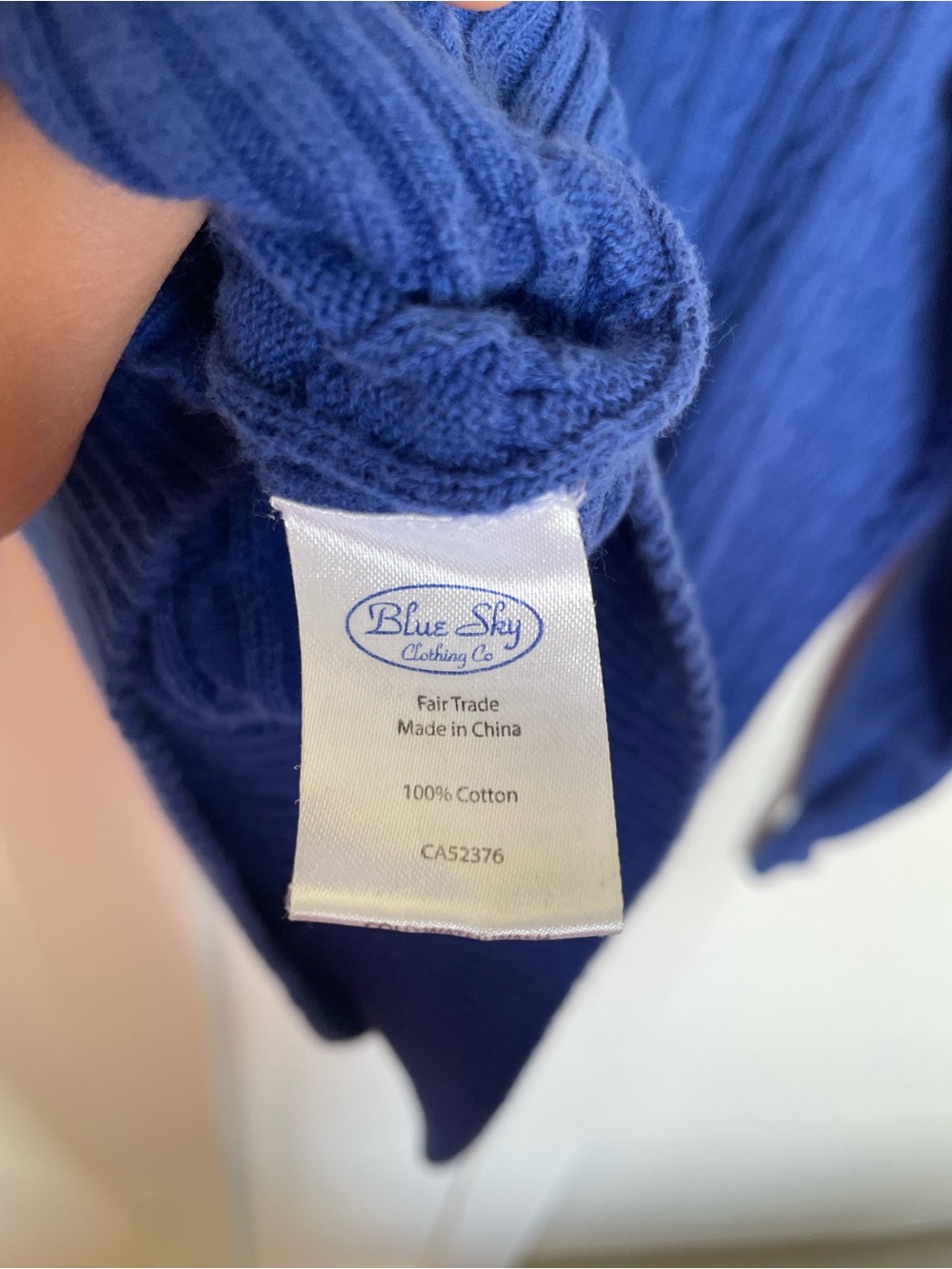 Deep Blue Cotton Cable Knit Sweater - Picture 5 of 6